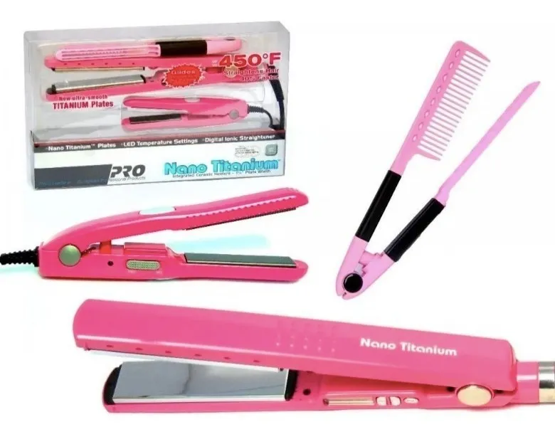 Combo Plancha De Cabello Nano Rosado